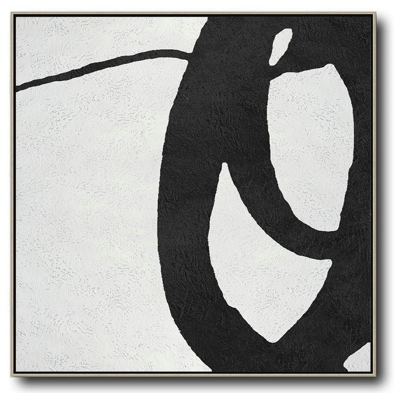 Large Abstract Art Handmade Oil Painting,Oversized Minimal Black And White Painting - Modern Canvas Art